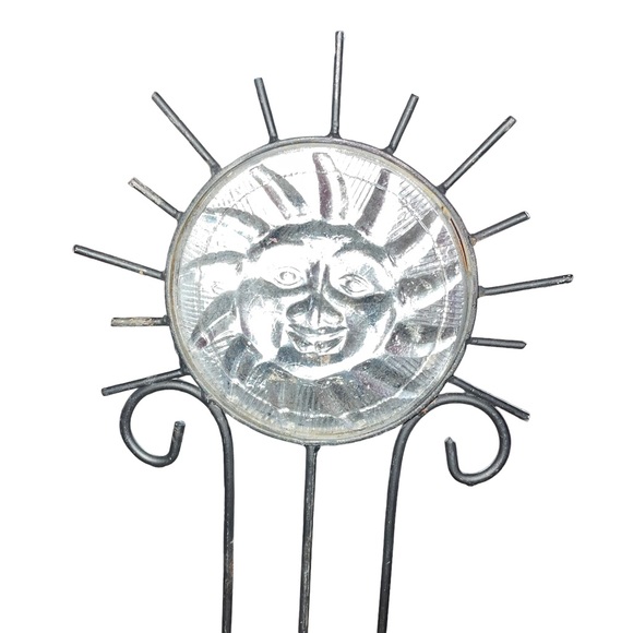 Vintage 1990s Y2K Glass Celestial Sun Face Wrought Iron Candle Holder - Picture 3 of 8